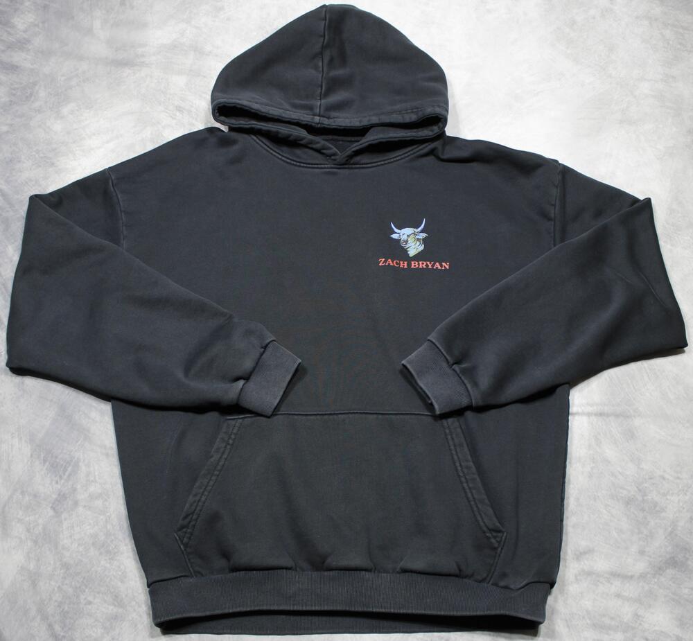 Zach Bryan Hoodie Mens Medium Black Fleece Pullover Graphic 2023 Tour Dates